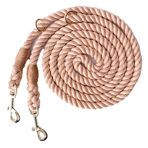 Blush Pink Heavy-duty braided rope dog leash with adjustable metal rings and two heavy-duty clips